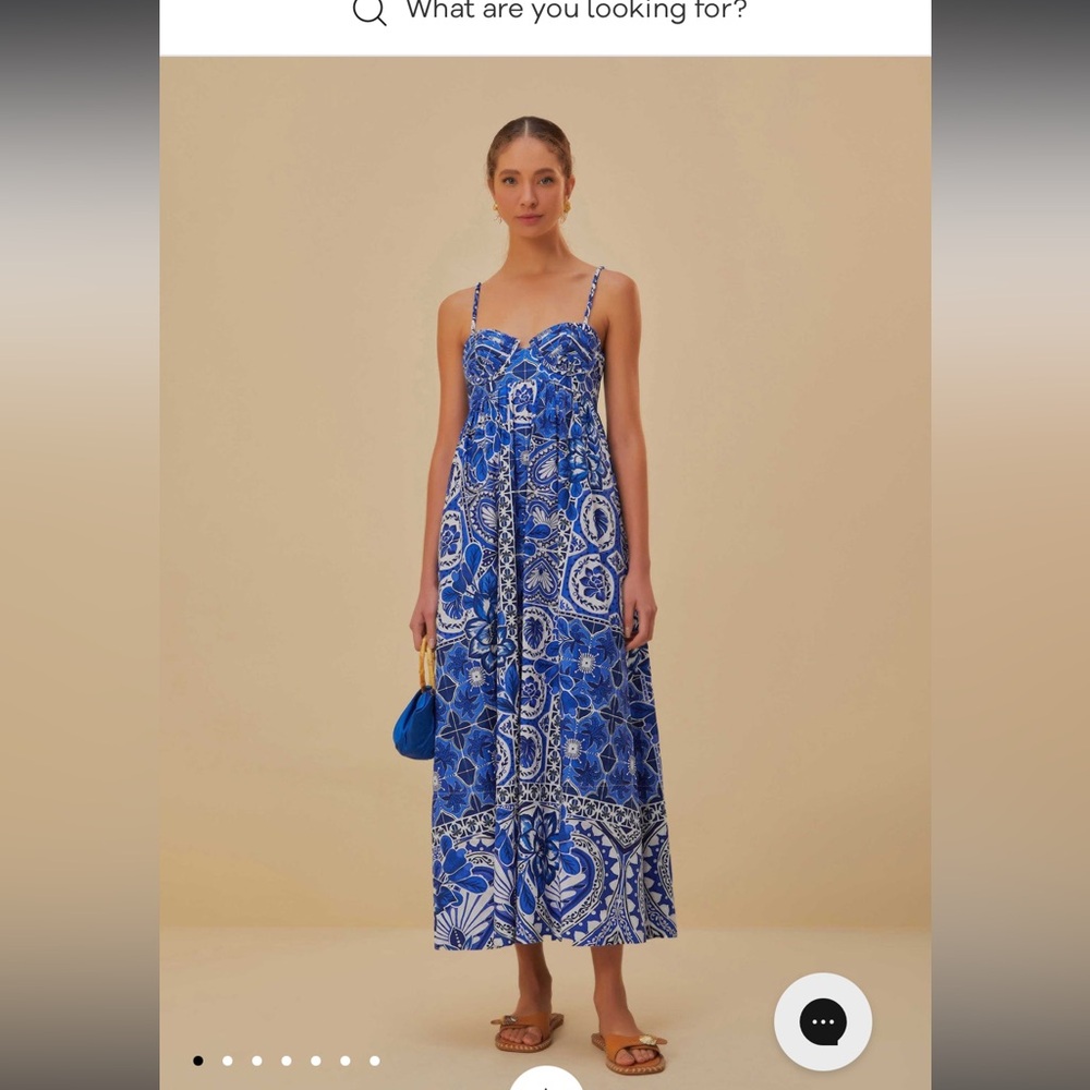 Farm Rio Blue Tile Dream Sleeveless Maxi Dress NWT